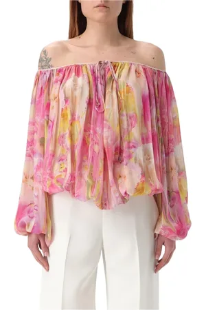 BLUMARINE Blouses & Shirts, Dames, Veelkleurig, M, Roze Bloemen Off-the-Shoulder Blouse