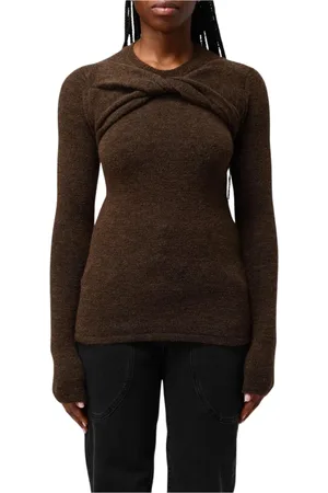 Isabel Marant Truien, Dames, Bruin, M, Wol, Bruine Gebreide Trui met Gedraaide Halslijn