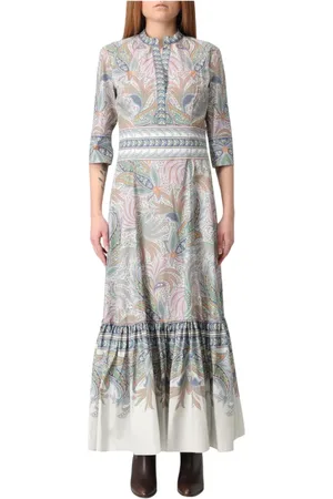 Etro Kleedjes, Dames, Veelkleurig, M, Katoen, Paisley Print Maxi Jurk Ruffle Hem