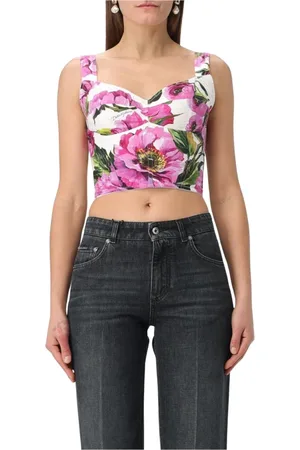 Dolce & Gabbana Tops, Dames, Veelkleurig, S, Fuchsia Bloemenmouwloze Top