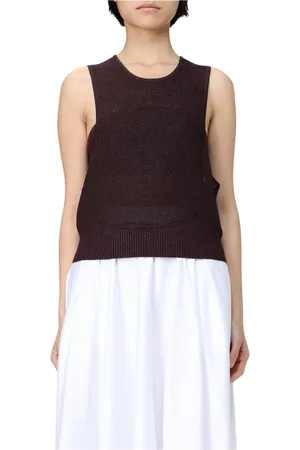 Elisabetta Franchi Tops, Dames, Bruin, S, Bruine Gebreide Trui met Geribbelde Details