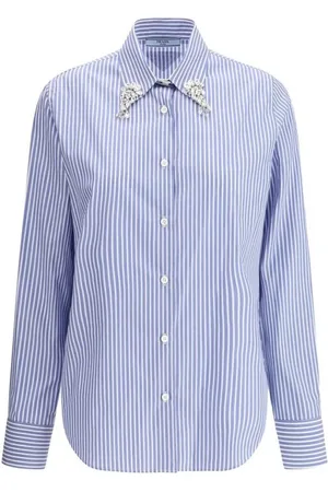 Prada Blouses & Shirts, Dames, Blauw, S, Katoen, Gestreept katoenen overhemd