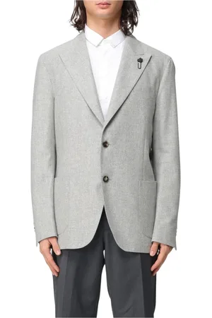 LARDINI Jassen, Heren, Grijs, L, Leer, Tijdloze Grijze Getailleerde Blazer