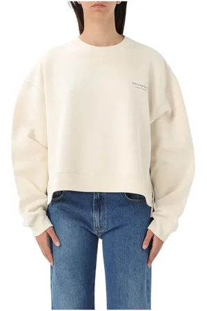 Serafini Sweatshirts & Hoodies, Dames, Wit, S, Katoen, Blauwe Cropped Sweatshirt Luxe Stijl
