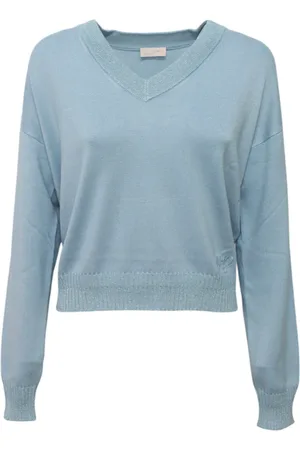 Liu Jo Sweatshirts & Hoodies, Dames, Blauw, XS, Polyester, Lange Mouw V-hals Sweatshirt Hoodie