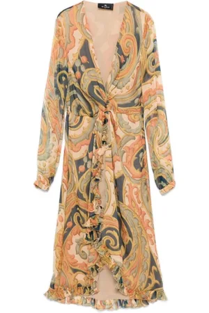 Etro Kleedjes, Dames, Veelkleurig, S, Midi-jurk met paisleyprint