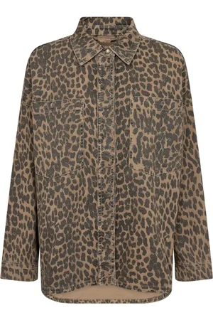 Mos Mosh Blouses & Shirts, Dames, Bruin, XS, Katoen, Luipaardprint Shirt met Zakken
