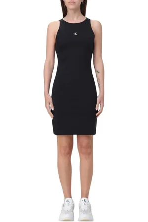 Calvin Klein Kleedjes, Dames, Zwart, S, Mouwloze Jersey Jurk Elegant Zwart