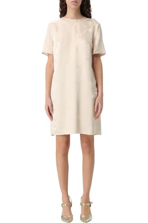 Twin-Set Kleedjes, Dames, Wit, M, Zijden Mini Jurk met Kettingprint