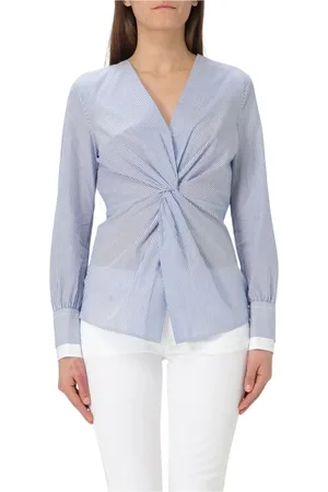 HUGO BOSS Blouses & Shirts, Dames, Blauw, 2Xs, Katoen, Blauw Gestreepte Twist Front Blouse