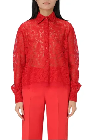 ERMANNO SCERVINO Blouses & Shirts, Dames, Rood, M, Rode Kant Blouse Elegante Stijl