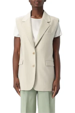 Golden Goose Jassen, Dames, Geel, 2Xs, Linnen, Geel Room Mouwloos Blazer Vest