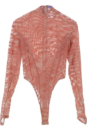 MUGLER Tops, Dames, Veelkleurig, S, Zwart Mesh Top Mock Neck