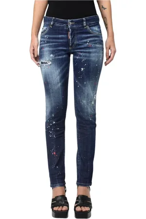 Dsquared2 Jeans, Dames, Blauw, M, Katoen, Spatten Verf Jeans voor Vrouwen