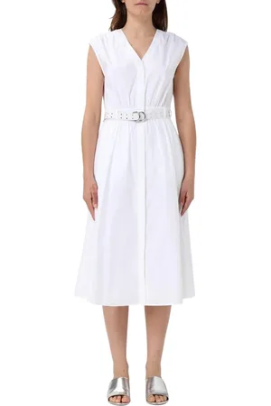 Michael Kors Kleedjes, Dames, Wit, XS, Katoen, Zwarte Casual Midi Jurk Vrouw