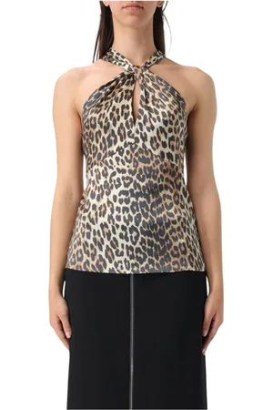Ganni Tops, Dames, Bruin, S, Zijden Halternek Top