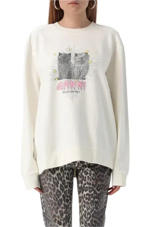 Ganni Sweatshirts & Hoodies, Dames, Wit, 2Xs, Katoen, Witte Kitten Grafische Sweatshirt