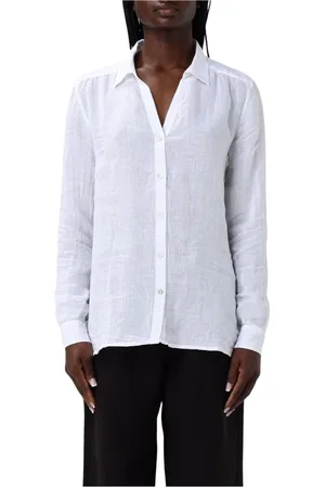 120% Lino Blouses & Shirts, Dames, Wit, M, Linnen, Witte Linnen Overhemd Met Kraag Relaxte Pasvorm