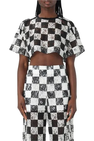 Pinko Tops, Dames, Wit, L, Geruite Crop Top
