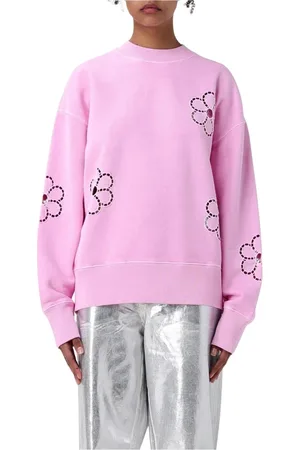 Msgm Sweatshirts & Hoodies, Dames, Roze, M, Katoen, Roze Flower Cutout Sweatshirt