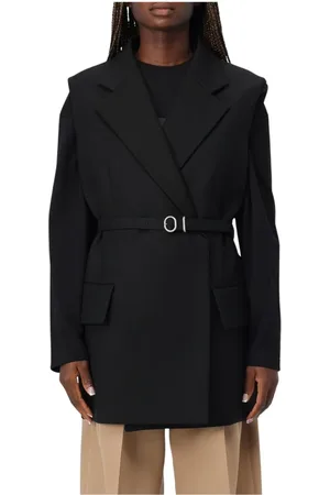 Jil Sander Jassen, Dames, Zwart, S, Wol, Zwarte Wollen Blazer Vest
