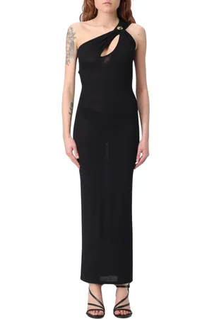 FEDERICA TOSI Kleedjes, Dames, Zwart, S, Zwarte Asymmetrische Midi Jurk