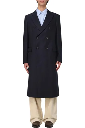 Emporio Armani Mantels, Heren, Blauw, L, Wol, Blauwe Wollen Overjas voor Mannen