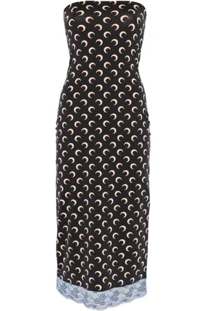 Marine Serre Kleedjes, Dames, Bruin, L, Bruine Bandeau Jurk met Kant