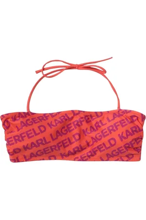 Karl Lagerfeld Badkleding, Dames, Oranje, M, Halter Bikini Top Logo Print Badpak
