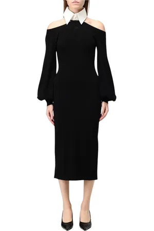 Karl Lagerfeld Kleedjes, Dames, Zwart, M, Midi Jurk Off Shoulder Lange Mouwen