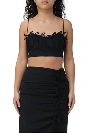 Ganni Tops, Dames, Zwart, M, Zwart Crop Top met Strik Detail Set