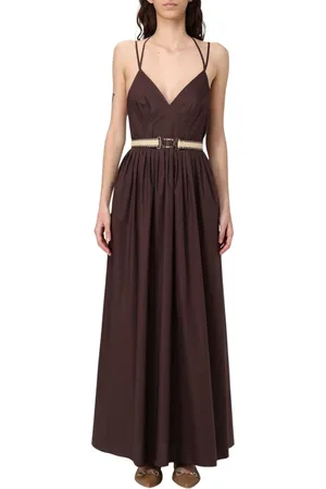 Twin-Set Kleedjes, Dames, Bruin, S, Katoen, Koffie Maxi Jurk Geplooide Rok