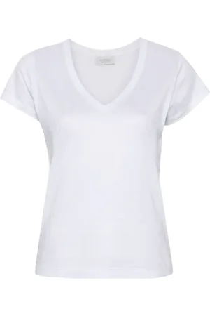 MAZZARELLI Tops, Dames, Wit, XS, Katoen, Witte V-hals Jersey T-shirt