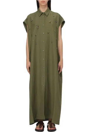 Fabiana Filippi Kleedjes, Dames, Groen, S, Linnen, Elegante Maxi Overhemdjurk