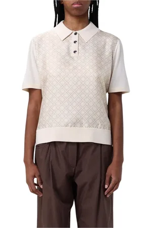 Tory Burch Tops, Dames, Wit, M, Katoen, Geel Room Polo Shirt