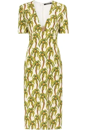 Roberto Cavalli Kleedjes, Dames, Groen, S, Palmboomprint Midi Jurk