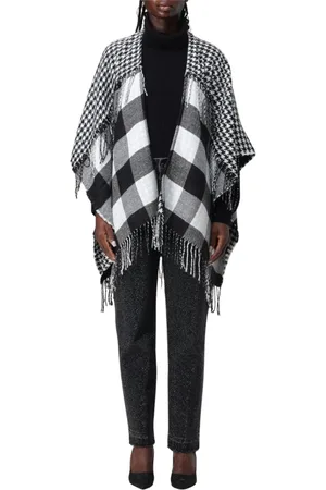 Liu Jo Jassen, Dames, Veelkleurig, ONE Size, Witte Franje Poncho Cape