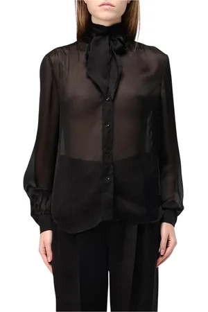 Saint Laurent Blouses & Shirts, Dames, Zwart, M, Zwarte Zijden Hoge Hals Blouse