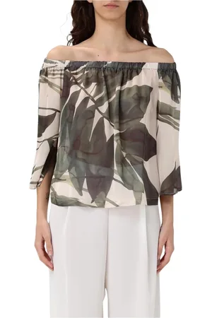 HANITA Blouses & Shirts, Dames, Veelkleurig, L, Blouse met bladprint en off-shoulder