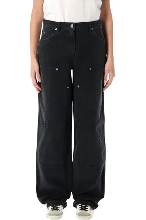 Golden Goose Jeans, Dames, Zwart, XS, Katoen, Zwarte Distressed Wide Leg Jeans
