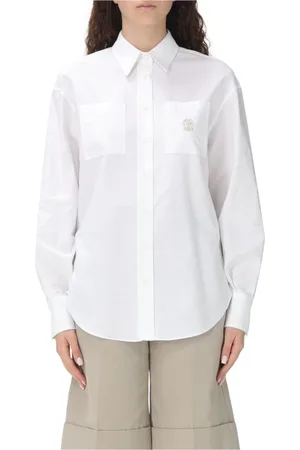 Brunello Cucinelli Blouses & Shirts, Dames, Wit, XL, Katoen, Witte Katoenen Poplin Overhemd