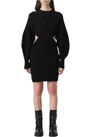 Alexander McQueen Kleedjes, Dames, Zwart, S, Wol, Zwarte Twist Gebreide Mini Jurk