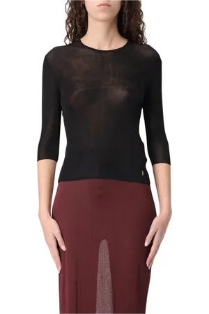 Saint Laurent Truien, Dames, Zwart, L, Zwarte Zijden Gebreide Top