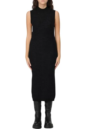 Dondup Kleedjes, Dames, Zwart, S, Elegante Zwarte Gebreide Midi Jurk