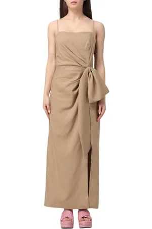 Msgm Kleedjes, Dames, , S, Linnen, Elegante Linnen Maxi Jurk met Strik Detail