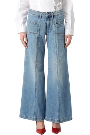Diesel Jeans, Dames, Blauw, W27, Katoen, Blauwe Wijde Jeans met Zakken