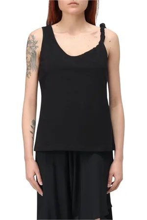 FEDERICA TOSI Tops, Dames, Zwart, M, Witte Mouwloze Knoop Top