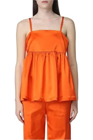 SEMICOUTURE Tops, Dames, Oranje, XL, Elegante Zijden Mouwloze Top