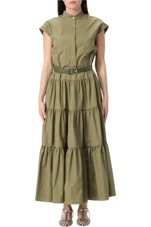 Max Mara Kleedjes, Dames, Groen, M, Katoen, Elegante Groene Gelaagde Maxi Jurk