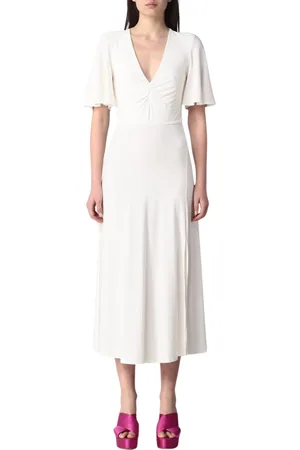 Patrizia Pepe Kleedjes, Dames, Wit, S, Witte Flutter Mouw V-Hals Jurk